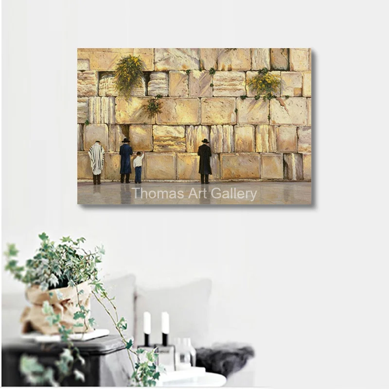 Oversized Panoramic Jerusalem Kotel Canvas Prints HD Abstract Father and Son in Tallit Jewish Decor for Contemporary Living Room