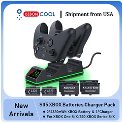 BEBONCOOL S05 2*4320 mWh Rechargable Batteries with Dual Fast Controller Charger FOR XBOX ONE S/X / XBOX SERISE S/X