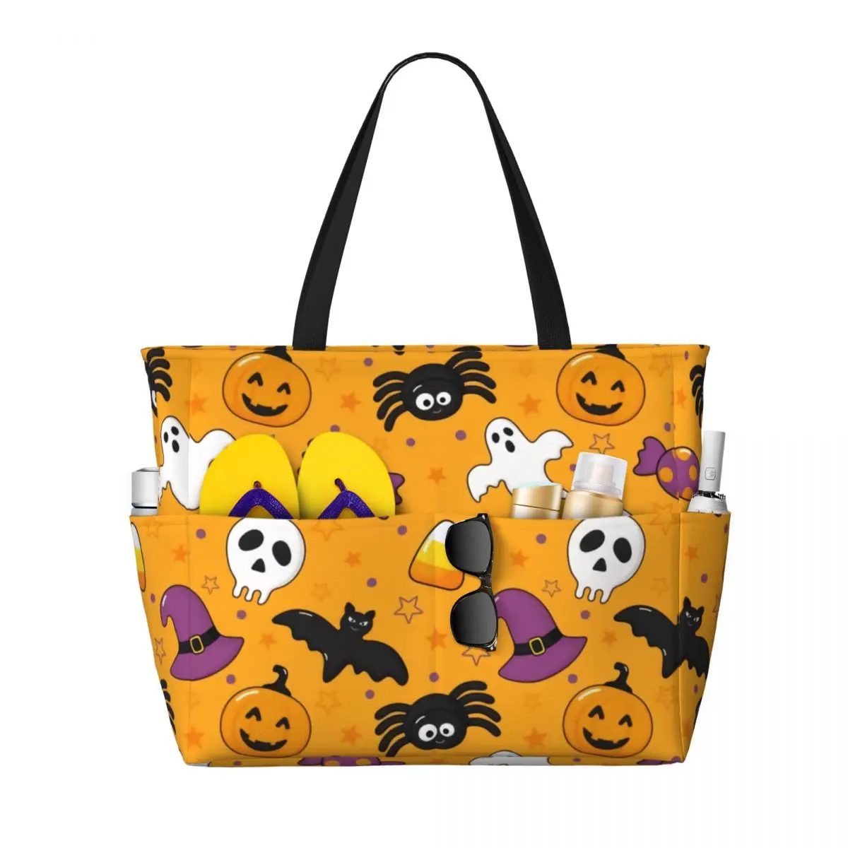 

Пользовательские Хэллоуин Тыквы Призраки Летучие Мыши Черепа Пляжная Большая Сумка для Женщин Большое Отделение Тренажерный Зал Пляжные Дорожные Сумки