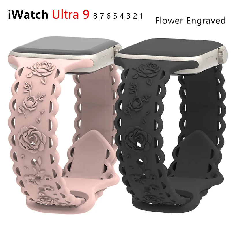 Engraved Band for Apple Watch Ultra 2 49mm 44mm 40mm 41mm 45mm 42mm Silicone Sport Strap Bracelet IWatch Series 9 8 7 6 SE 5 4 3