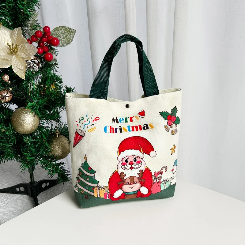 Bolsa de regalo de Navidad dibujos animados Santa Claus alce árbol de Navidad bolsa de lona de mano decoración de Feliz Navidad