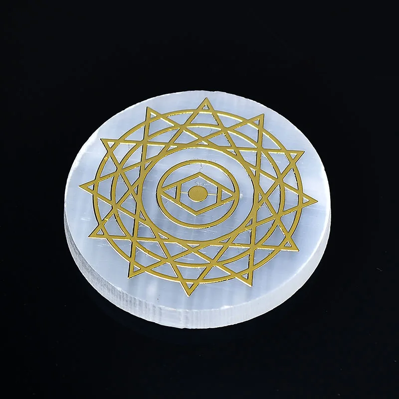 1PC Natural Selenite Circle Plate Healing Crystal Charging Mineral Chakras Plate Gypsum Slab Minerals Specimen Home Decor Gift - view 5