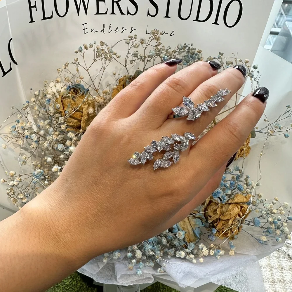 Luxury Zircon Rings Open for Women Luxury Adjustable Jewelry Vintage Bridal Accessories Wedding Girl Braclet Decoration Gifts