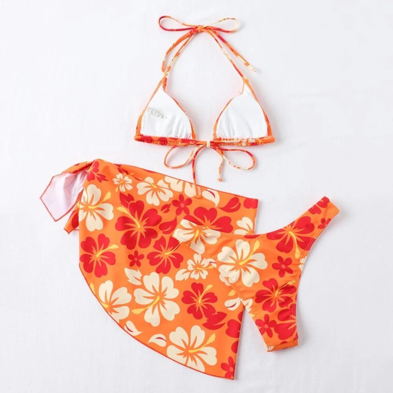 Push-Up Bathing Suits For Girls Swimsuit Bandeau Beachwear Bandage Set Bikini Sets Swimwear With Skirts Cover Up Orange Color