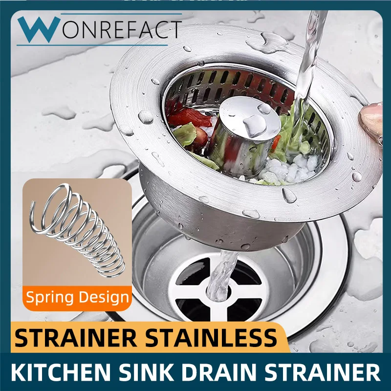 3 In 1 Kitchen Sink Strainer Stainless Steel Pop-Up Filter Basket Removable Drain Filter Hair Catcher Odour and Bug Proof