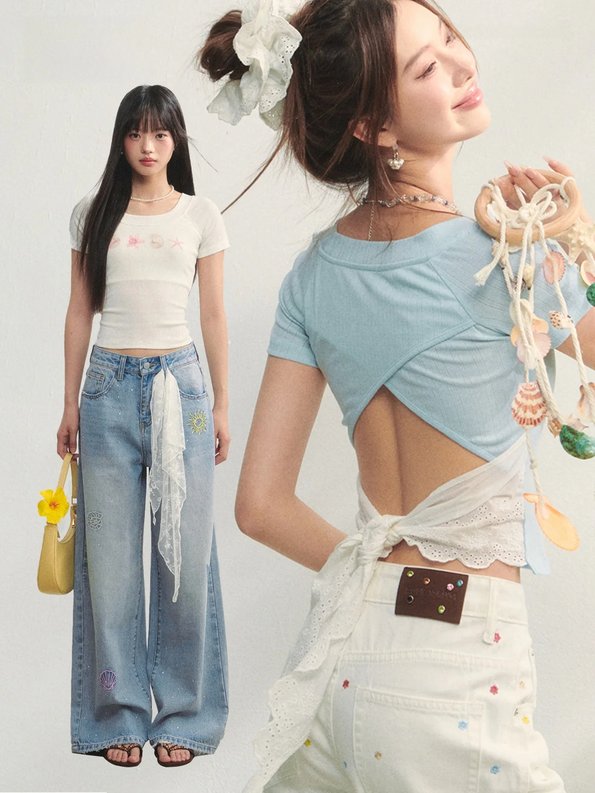 

AsGony Slim Fit ort Sve T-irt Lace Embroidery Print Bal round Ne Top Women's Faion Summer Casual Wear