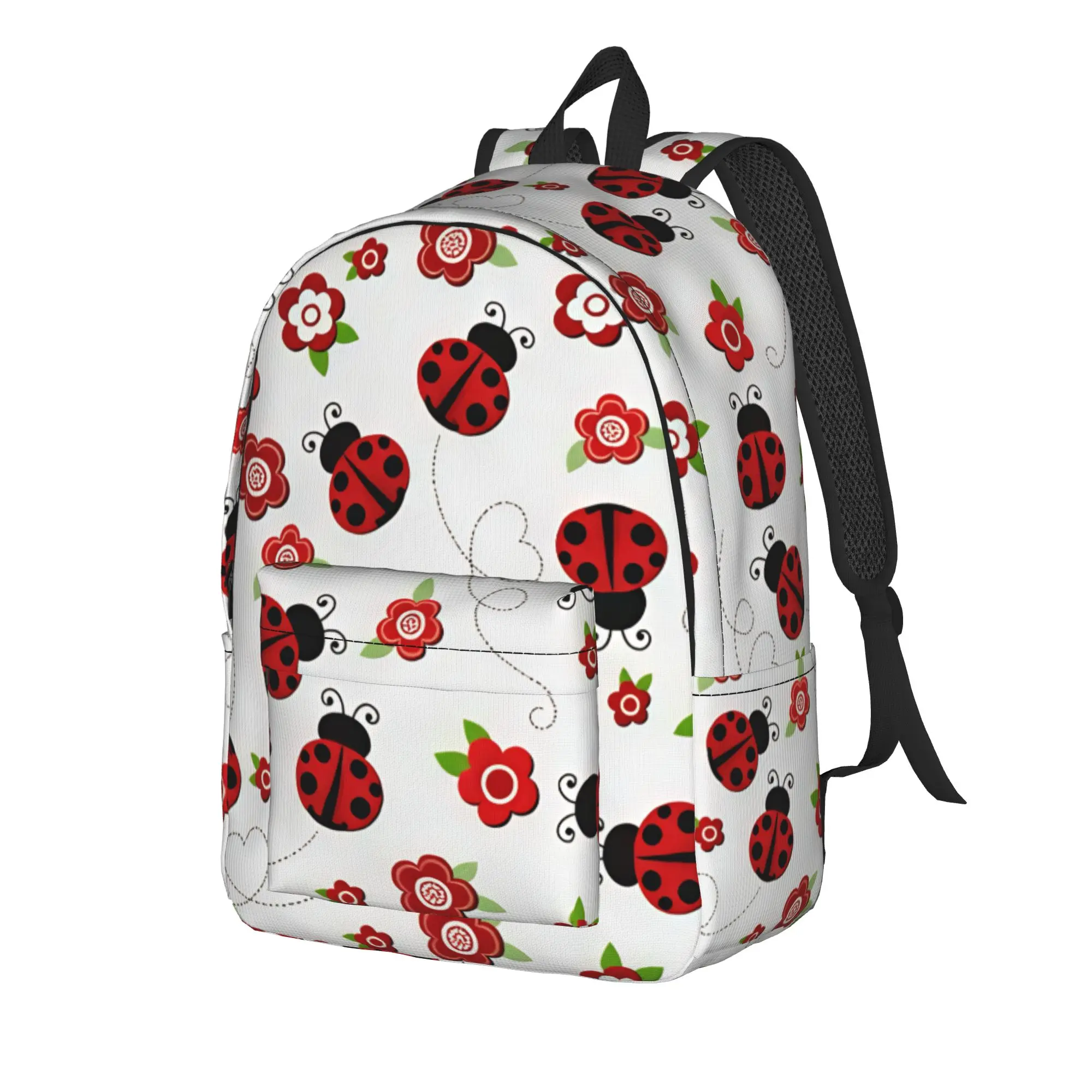 Ladybug Flower Doodle Heart Line Backpack  Travel Backpacks Men Fun School Bags Design Soft Rucksack