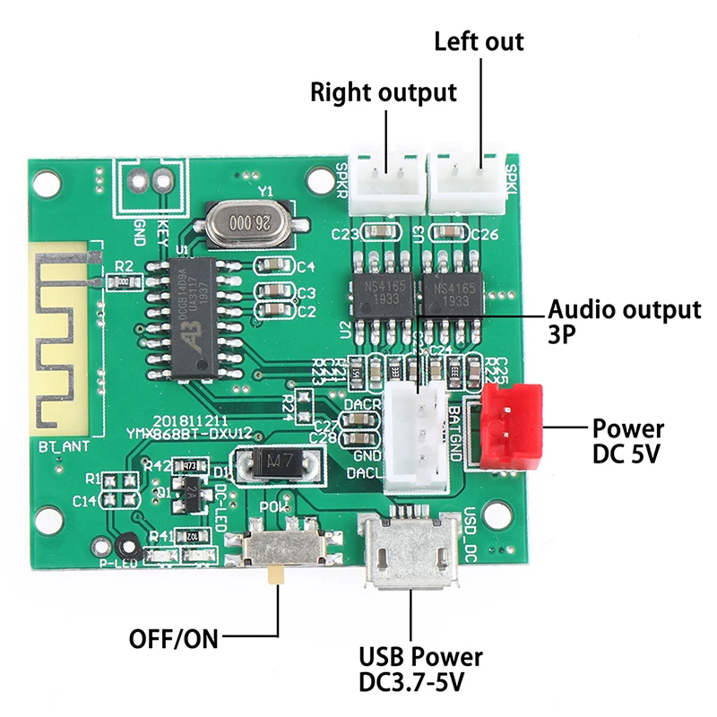 Bluetooth 5.0 Amplifier Board Mini 5W*2 Stereo Power Amp Decoder Audio Module