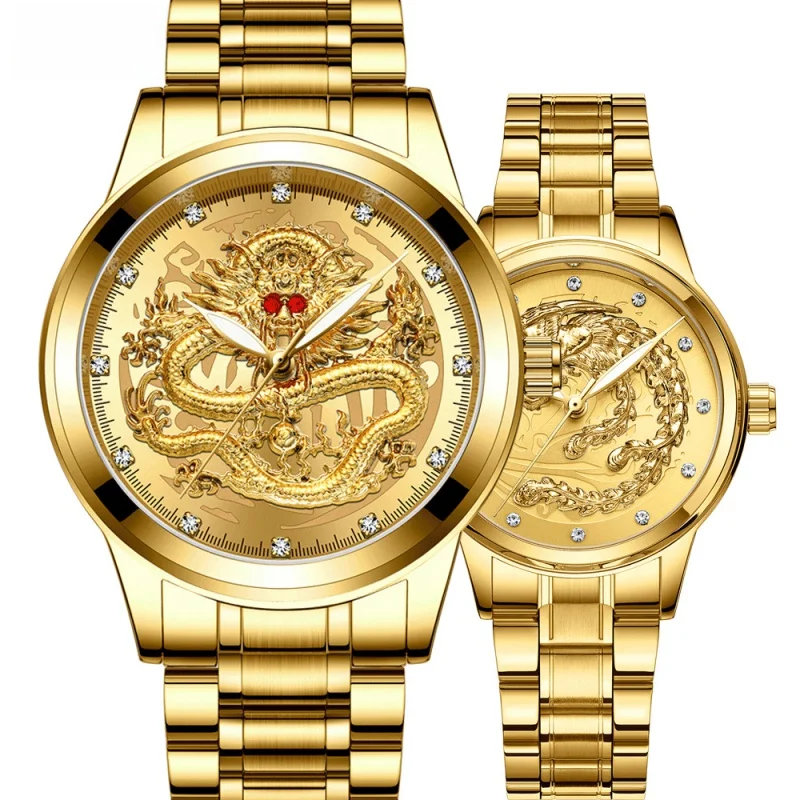 Reloj de cuarzo para hombres y mujeres de mediana edad, reloj dorado, resistente al agua, para abuela, mamá, Tai Lung Fung, papá, pareja