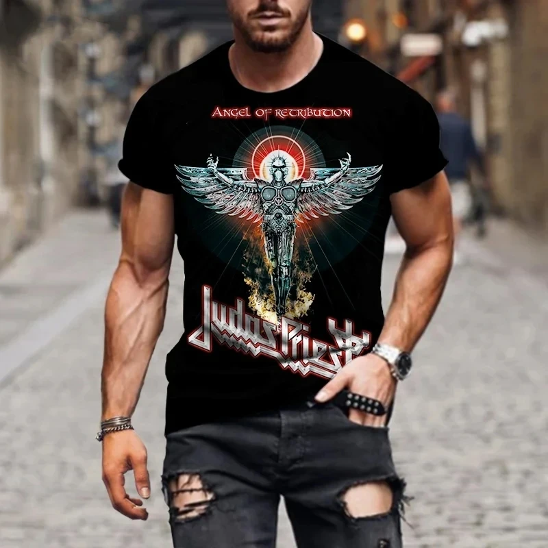 

3D Printed Summer Men Casual Round Neck Short Sleeve Tops Causal Oversized T shirts Rock Judas Priest Band Men Women Clothing