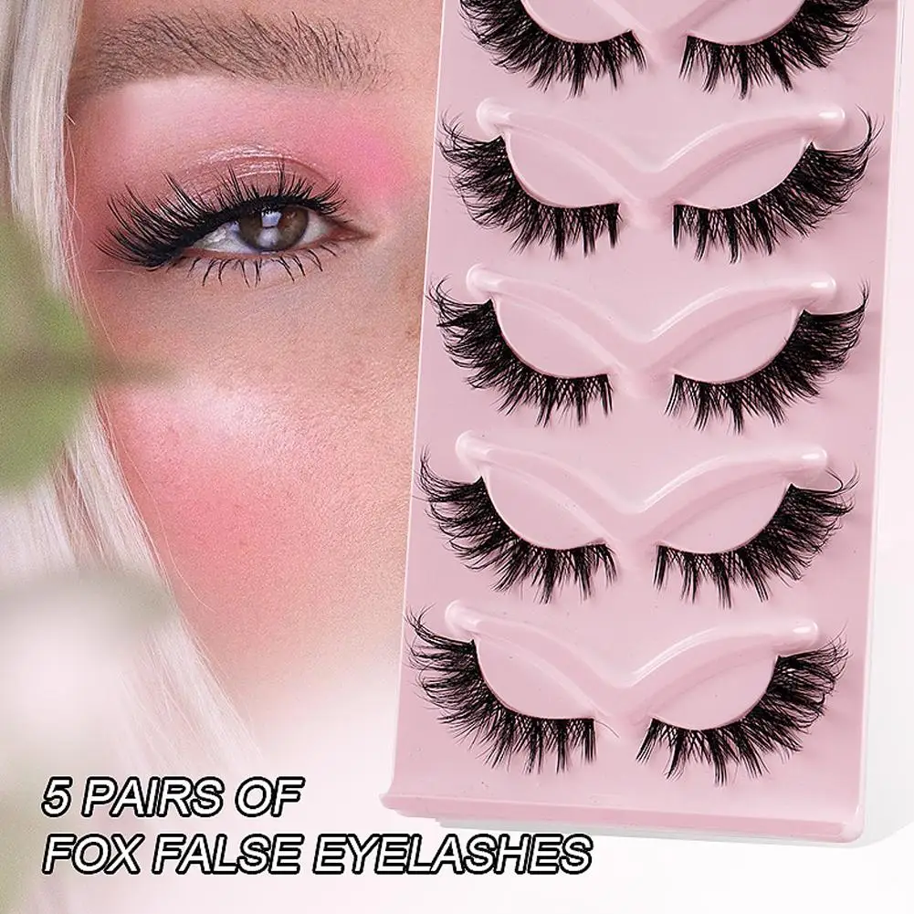 5 Pairs Cat Eye Lashes Faux Mink Eyelashes Natural Lashes long Eyelashes End Manga Makeup Eye Winged Fake Elongated Lashes B5Q5