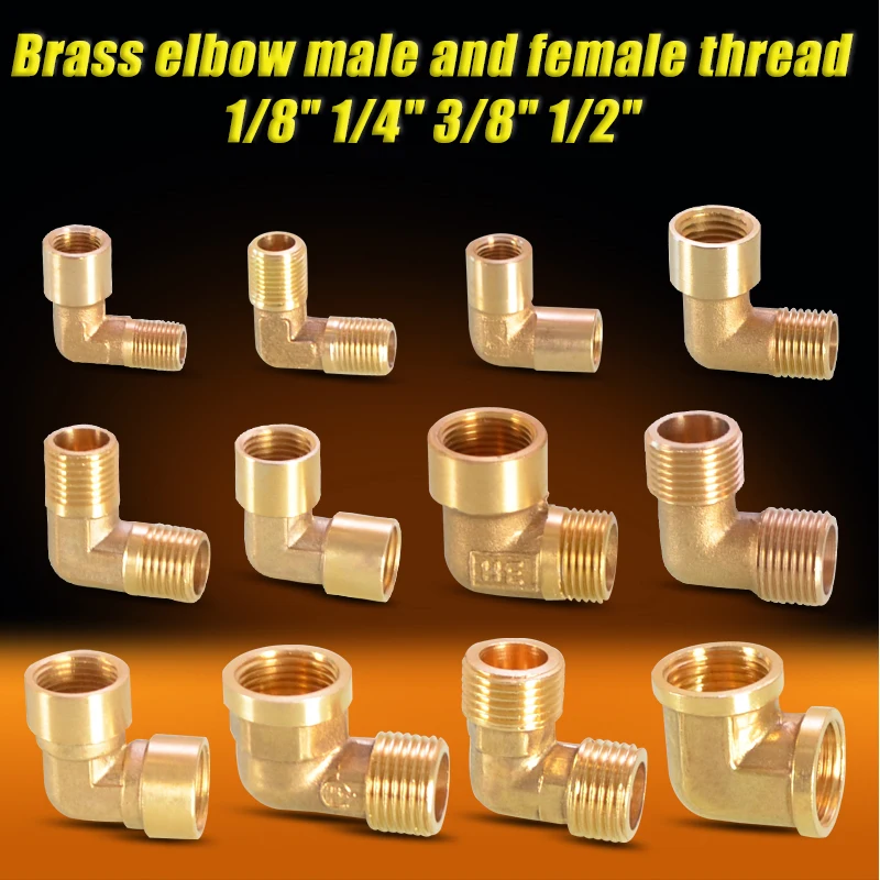 

1/8" 1/4" 3/8" 1/2" 3/4" Female/Male Thread 90 Deg Brass Elbow Pipe Fitting Connector Coupler For Water Fuel Copper Adapter