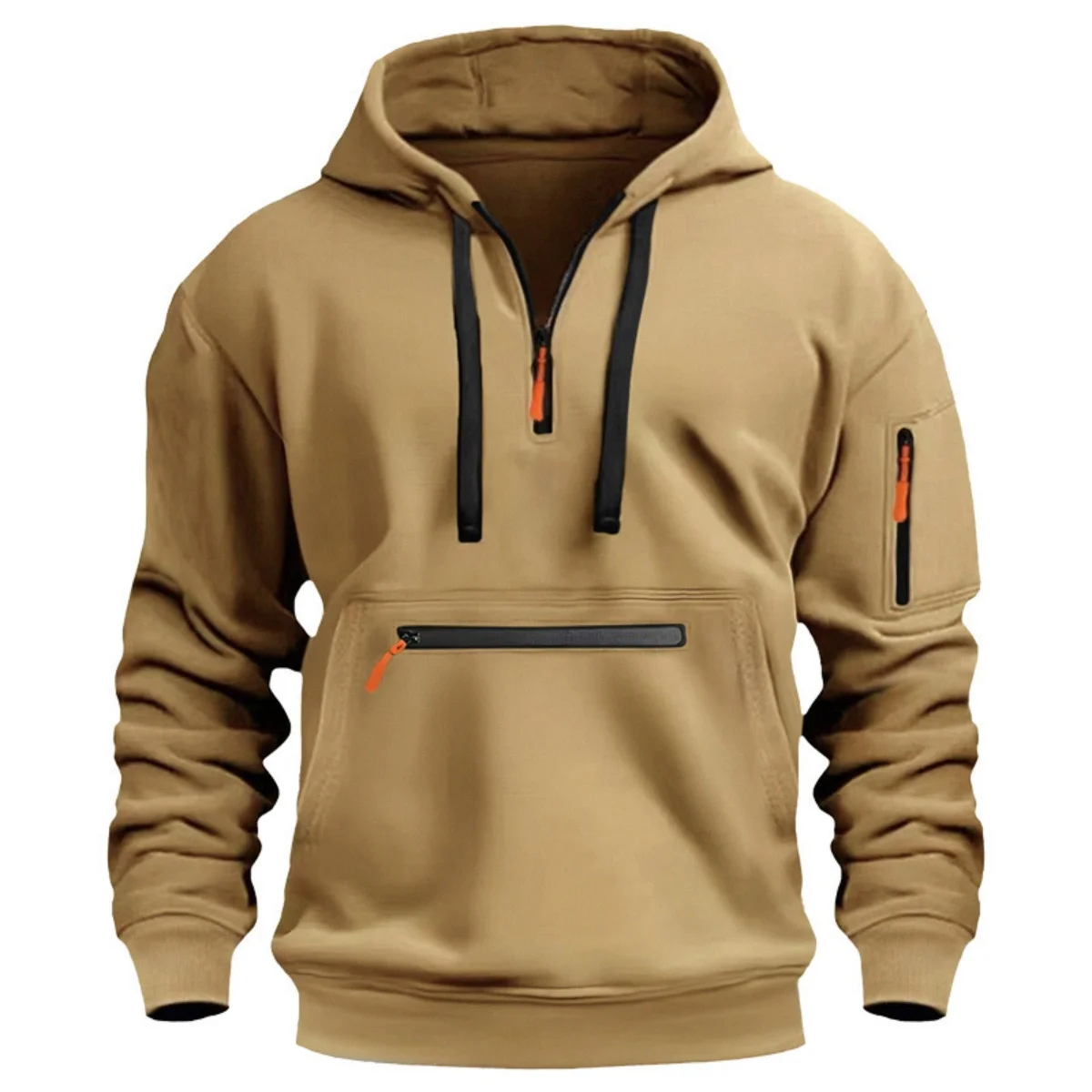 

Men's Fashionable Casual Loose Half-Zip Hooded Sweatshirt with Anti-Theft Pocket Spring-Autumn Night-Lit Zipper Sports Shirt