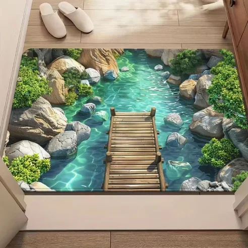 3D High-definition Printed Koi Fish Tank Door Mat Anti Slip Bathroom Floor Mat Suitable for Bedroom Living Room Entrance Carpet
