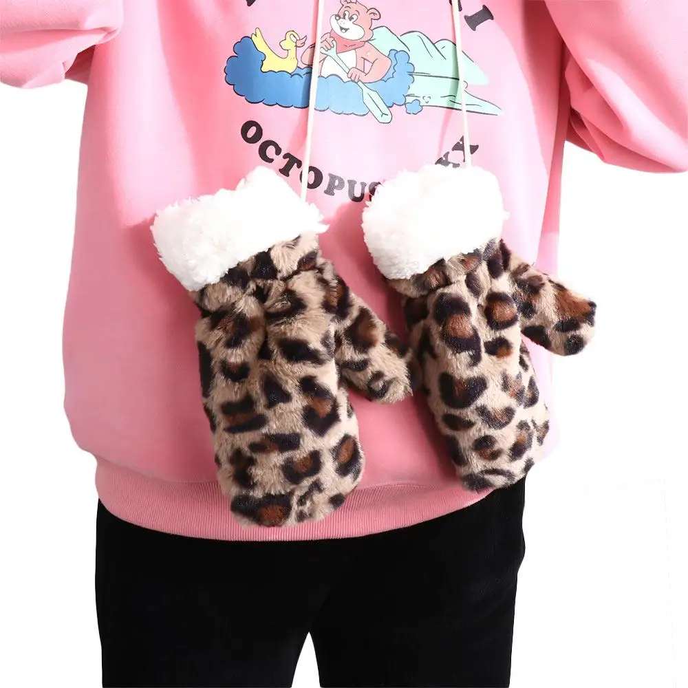 Sports Thickened Driving Leopard Pattern Men Adult Christmas Mittens Women Halter Gloves Full Fingers Gloves Cow Printed