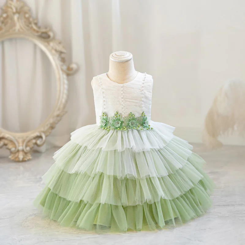 Children's Sleeveless Gradient Princess Dress Girl's Birthday 2-12Y Baby Girl Banquet  Embroidered Fluffy Skirt Prom Dresses