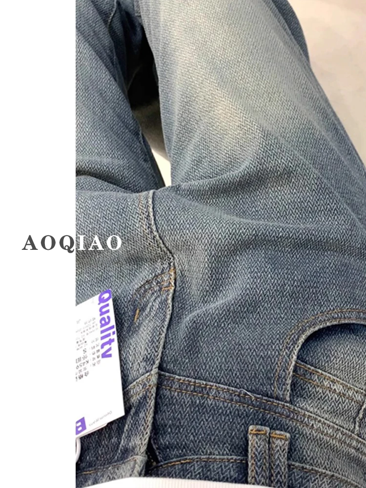 Amerykańskie jeansy retro z wzorem gwiazd, z wysokim stanem, szerokie nogawki, luźne, proste, wyszczuplające, zwiewne spodnie z designerskim akcentem.