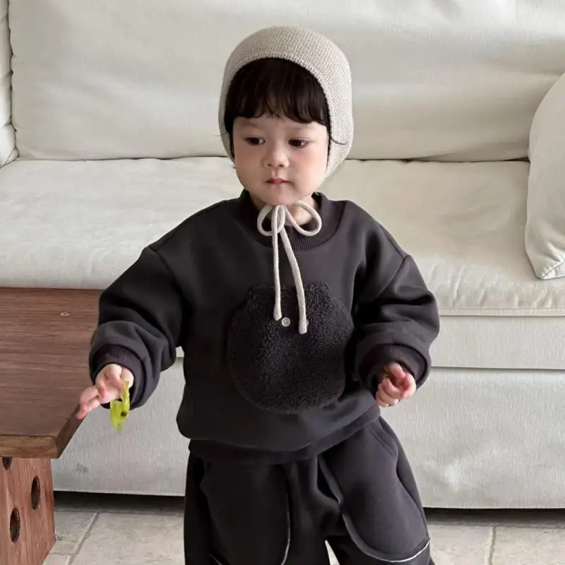 

2025 Winter New Children Sweatshirt Plus Velvet Thick Baby Casual Pullover Solid Boys Long Sleeve Tops Girls Warm Sweatshirt