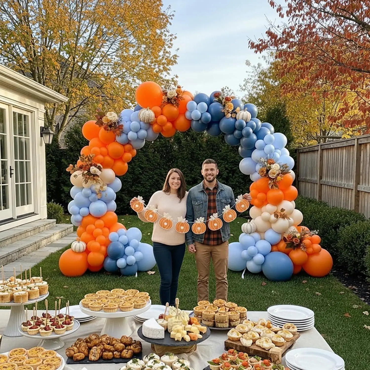 117 قطعة بالونات أزرق مغبر برتقالي عارية بيج طقم قوس جارلاند لخريف تحت عنوان استحمام الطفل الزفاف الجنس تكشف زينة الحفلات #5