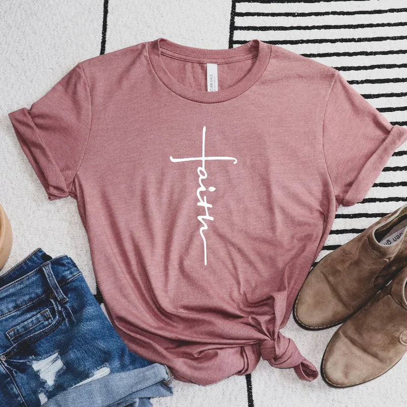 Faith T shirt Jesus Christian Cross Vertical Religious Church Disciple Love Grace