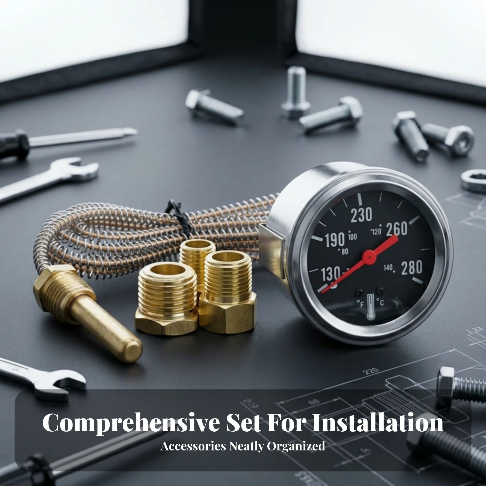 Dual Scale Car Water Temperature Gauge Easy to Install Black Dial Mechanical Water Temperature Gauge Vehicle Instrument