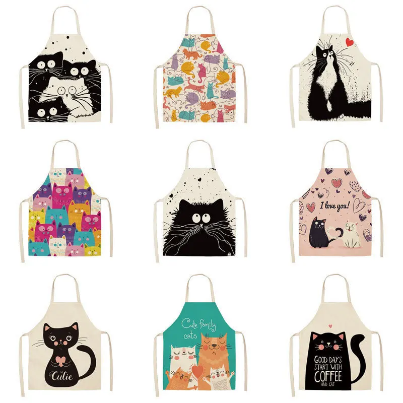 1 Pcs Cute Cat Pattern Kitchen Apron For Women Bibs Household Cleaning Pinafore Home Cooking Aprons  Chef Apron For Man