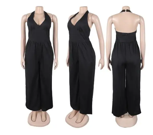 Urban Jumpsuit Woman 2025 Casual Elegant Sexy Neck Hanging V-Neck Backless Slim Fit Solid Color Loose Wide Leg Long Jumpsuit