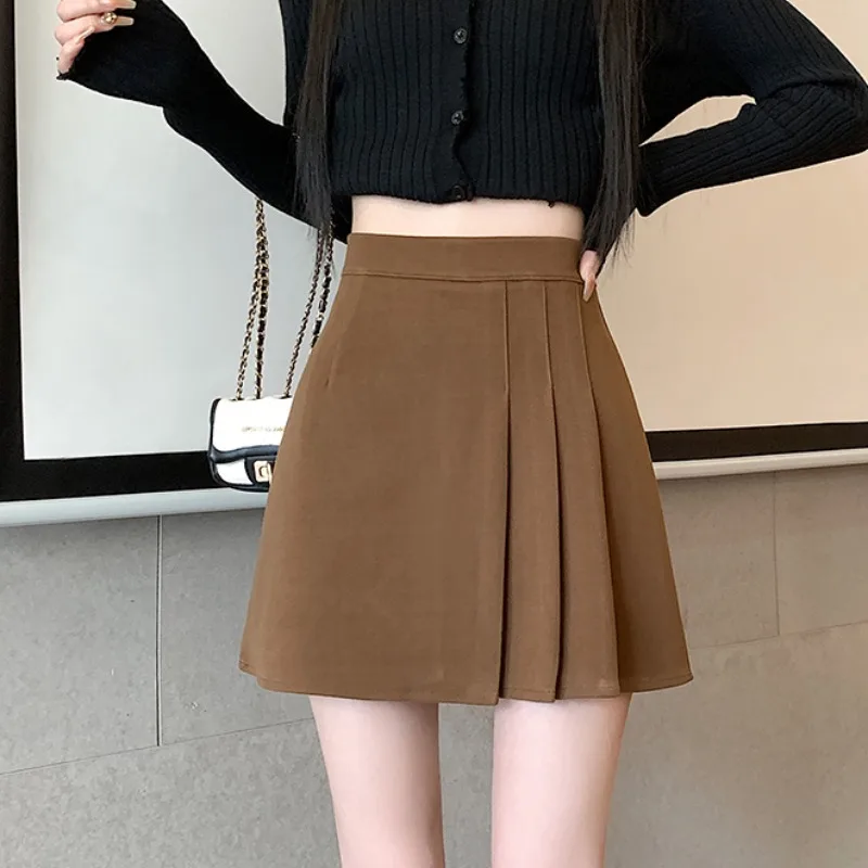 Korean Sle High Waist A-Line Skirt Women's Winter New Faion Slimming f-length Polyester Fiber Warm Folded ort Skirt