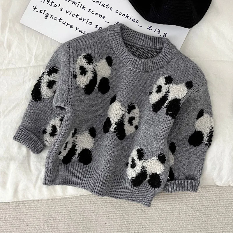 

Baby Casual Sweater for Girls Boys Clothes 2023 Autumn Winter New Infant Fashion Knitted Cartoon Panda Long Sleeve Pullover Tops