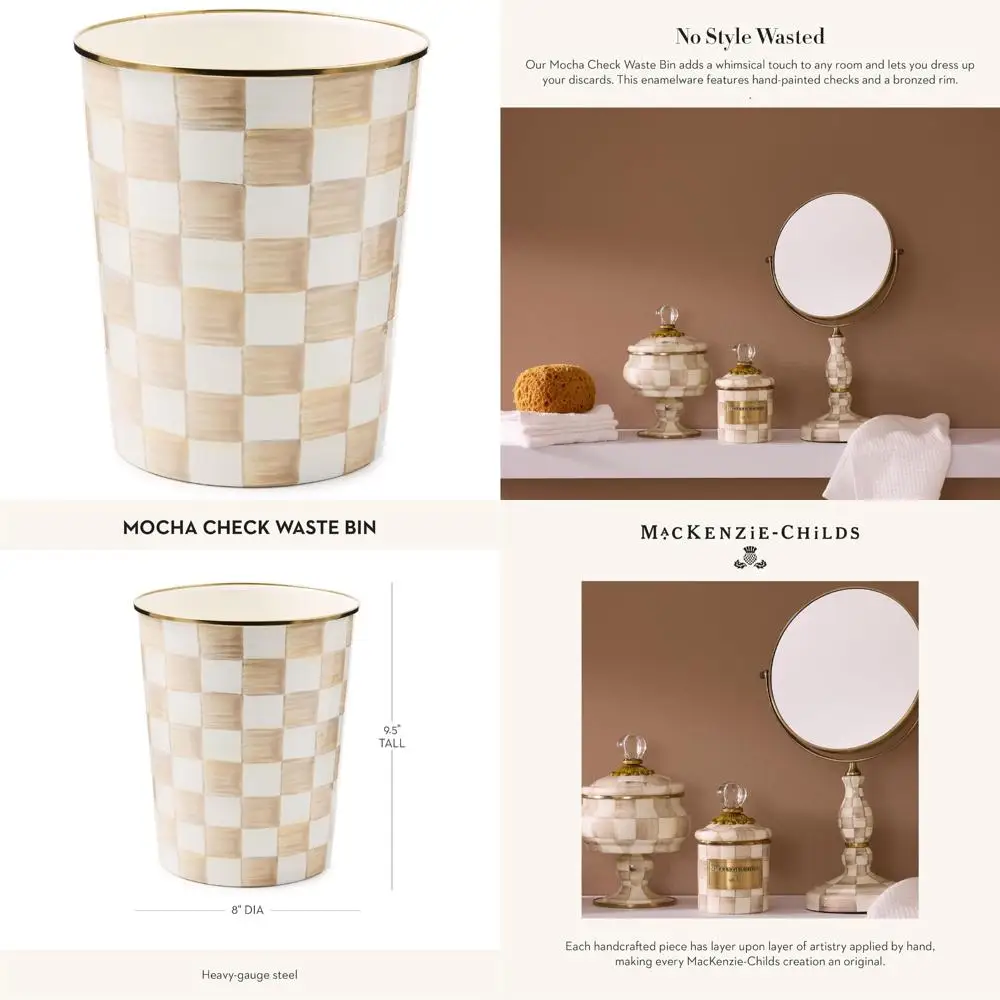 

Декоративное мусорное ведро для спальни или ванной комнаты, коричнево-белый рисунок мокко, стильный мусорный бак с клетчатым дизайном