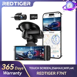 REDTIGER 4K Dash Camera Front and Rear WiFi Car Dvr Dual Car Camera Easy To Install Car Camera Recorder Touched GPS