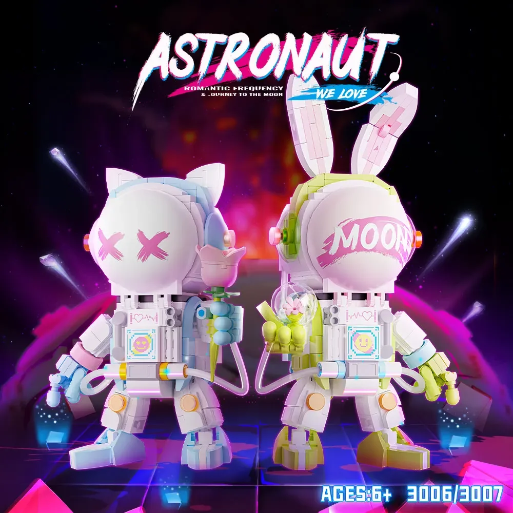 WLtoys 3006 1069PCS 1 Piece Mini Building Block Astronaut Music Box Building Block Kit, Exquisite Building Toy Gifts for Adults