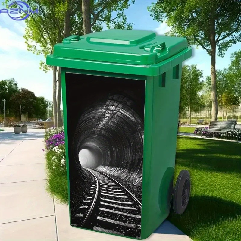 Large Trash Can Sticker - Industrial Railroad Tunnel Design, Waterproof PVC Garage, Office, Home Decor - Easy to Apply Decorat