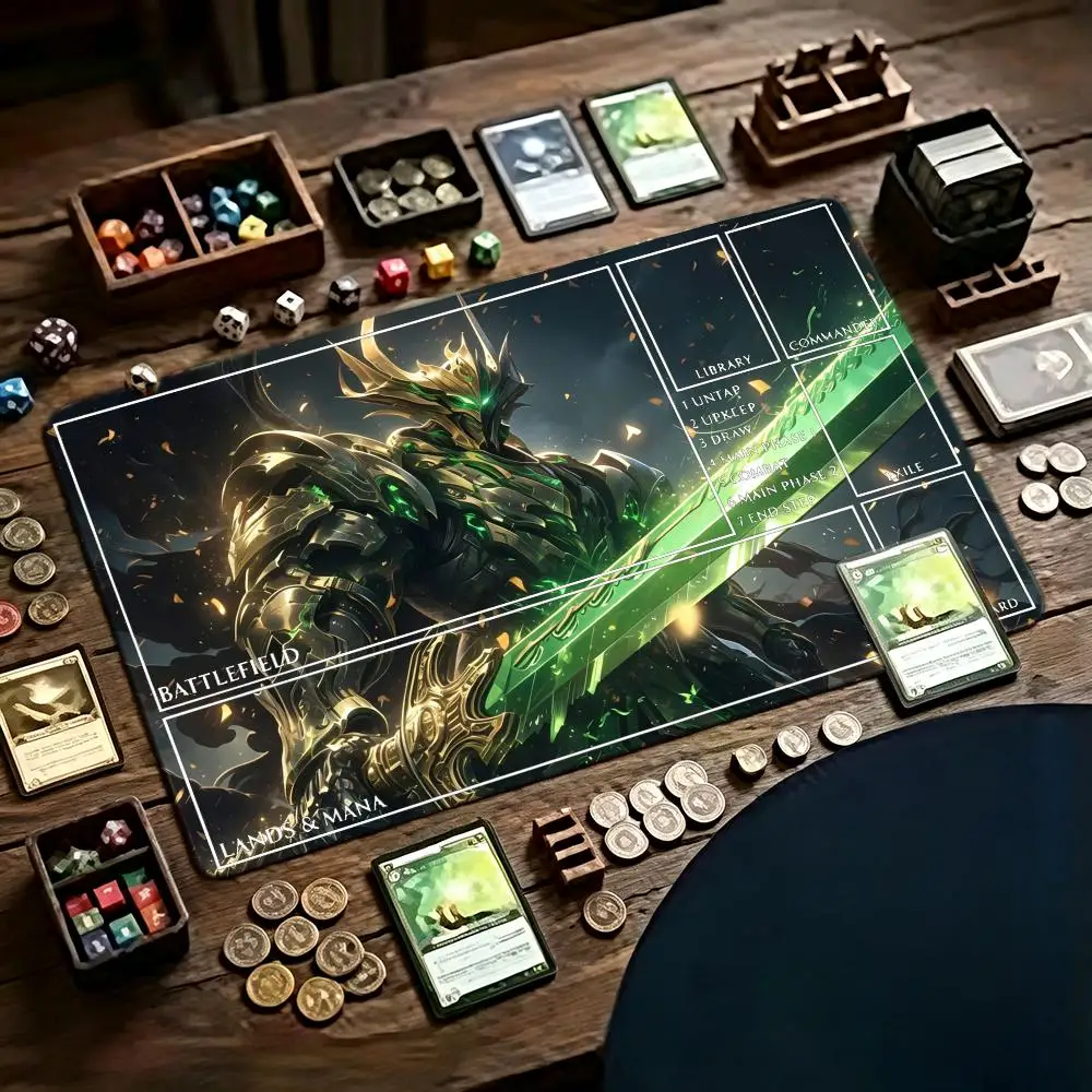 Green Blade Knight Samurai Dragon Robot TCG Playmat 35X60CM Card Battle Mat Non-Slip Stitched Edge Three Templates Available