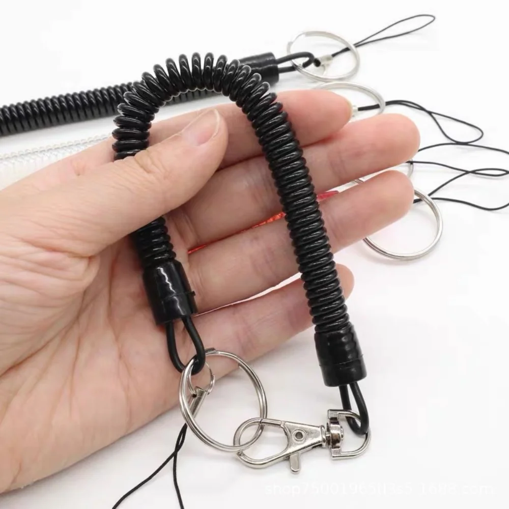 2/4/10pcs Black Spring Coil Leash Cord Safety Ropes, Elastic Wrist Band With Lobster buckle, Keychain Ring Carabiner Jewelry