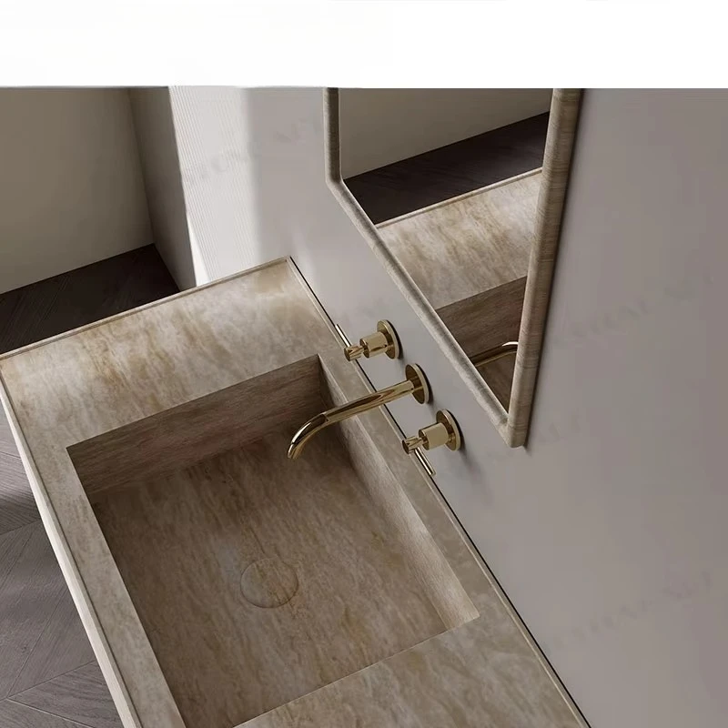 Stunning Natural Travertine Vanity Unique Contemporary Bathroom for Apartment Villas Hotel  Interior Decoration