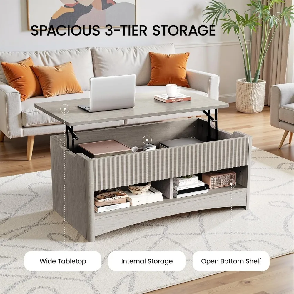 Modern Storage Coffee Table with Lift Top, Rectangle Living Room Center Table, Hidden Compartment Furniture