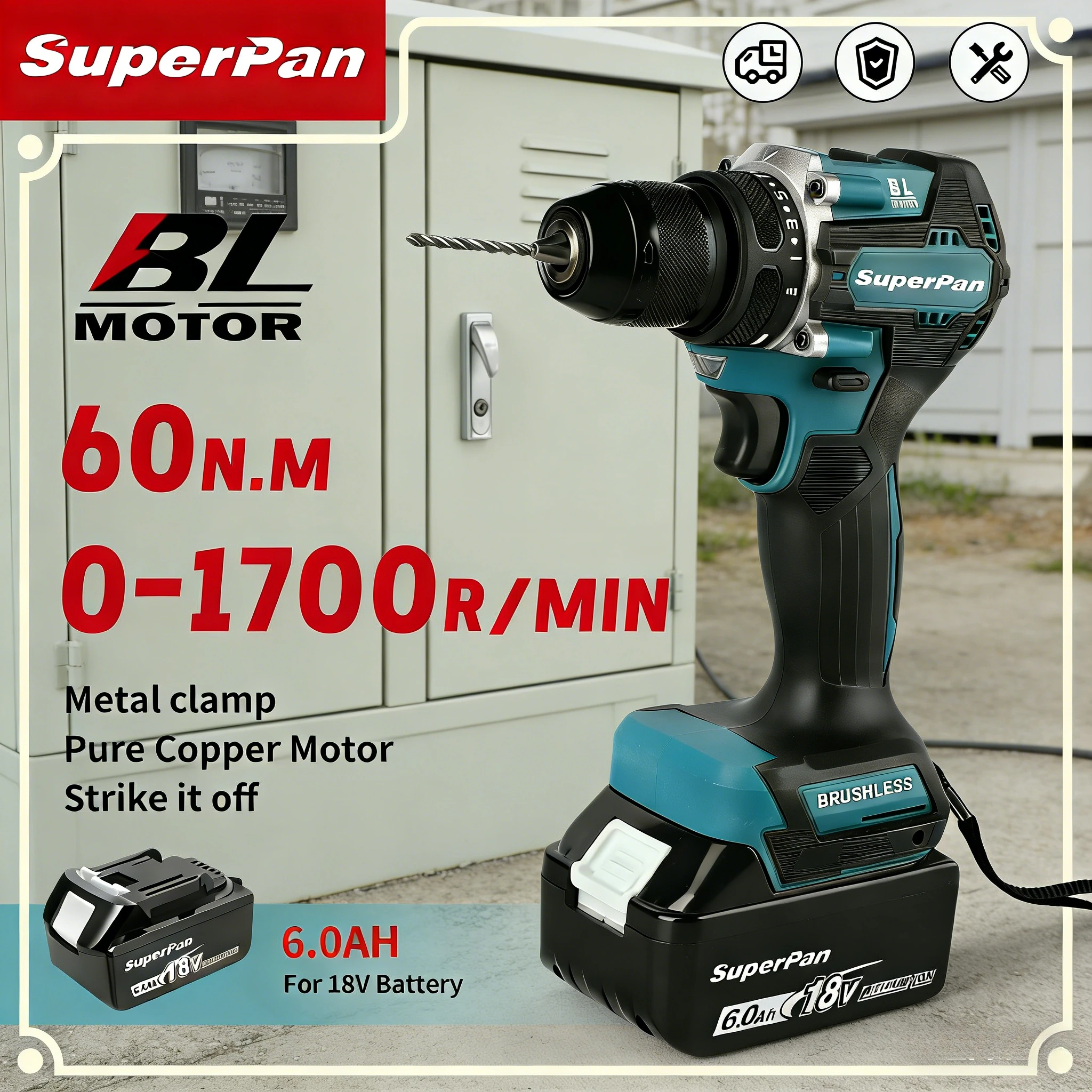 

Бесщеточная ударная дрель SuperPan SP487 с теплоотводом и бесступенчатой регулировкой скорости, для сверления и ремонта плитки, совместима с аккумулятором Makita 18В.