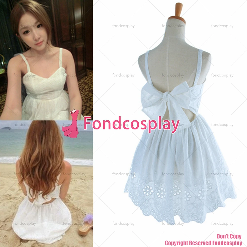 fondcosplay Lovely Lolita Cotton White Backless Dress Cosplay Costume CD/TV[G940]