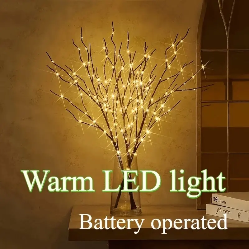 Christmas 50LED White Birch Branch Lights Battery Operated Fairy Twig Lamp for Xmas Wedding Home Party Table Decoration
