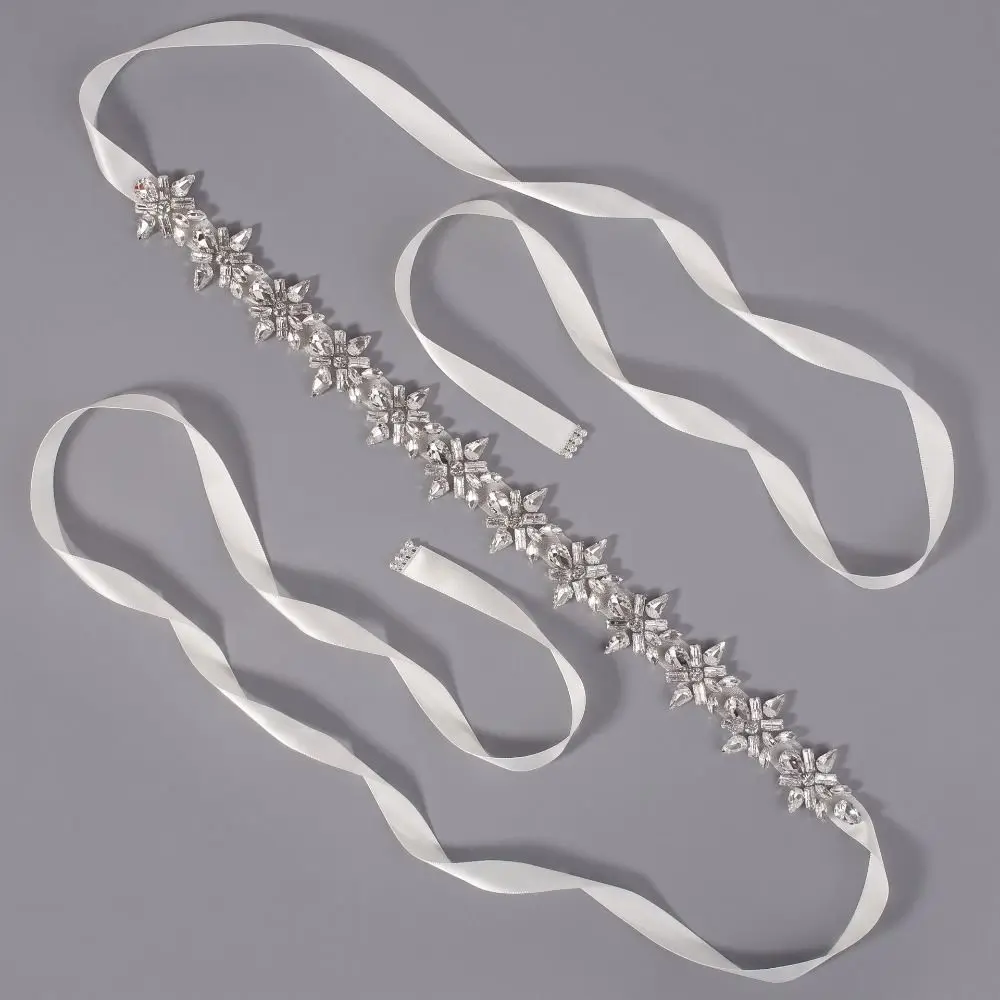 Silver Bridal Rhinestone Belt Elegant Luxury Bridal Sash Handmade Adjustable Wedding Dress Belt Wedding Dress Ornaments
