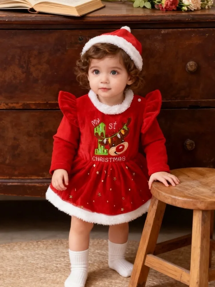 

Рождественский осенне-зимний комбинезон с длинными рукавами и рождественским лосем для девочек, новый рождественский подарок, одежда для скалолазания, комбинезон с круглым вырезом и длинными рукавами