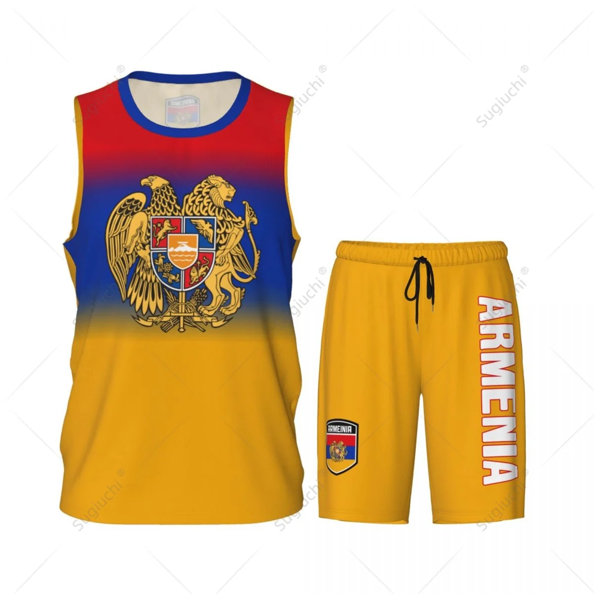 Men Armenia Flag Basketball Jersey Set Mesh Shirt & Pants Sleeveless Exclusive Team-up Custom Name Nunber Unisex