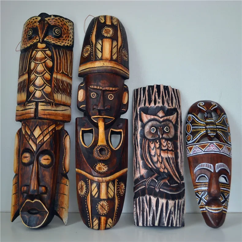 

Thai solid wood carving, African mask decoration, Southeast Asian hanging ornaments, pendants, wall bars, creative hand-painted