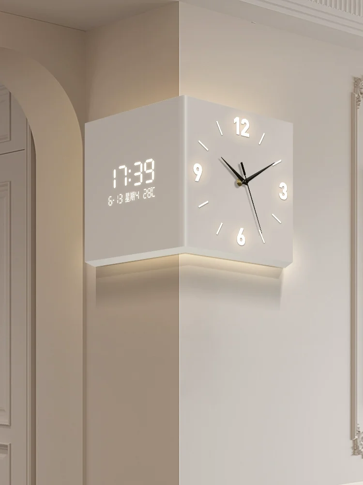 Living Room Corner Clock Electronic Clock 2025 New Double-Sided Wall Clock Creative Wall Lamp Corner Wall