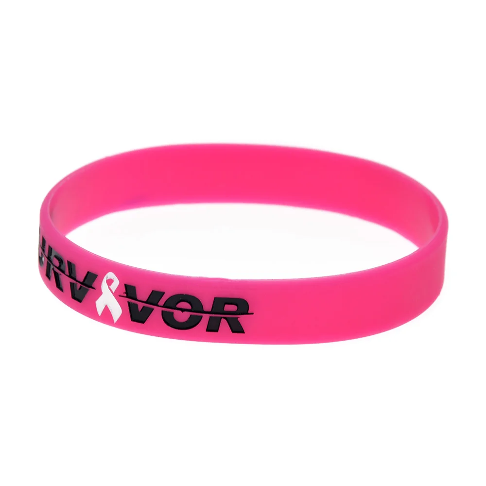 1 PC Survivor Silicone Wristband With Cancer Ribbon Bracelet Pink Inspirational Band Adult Size Bangle