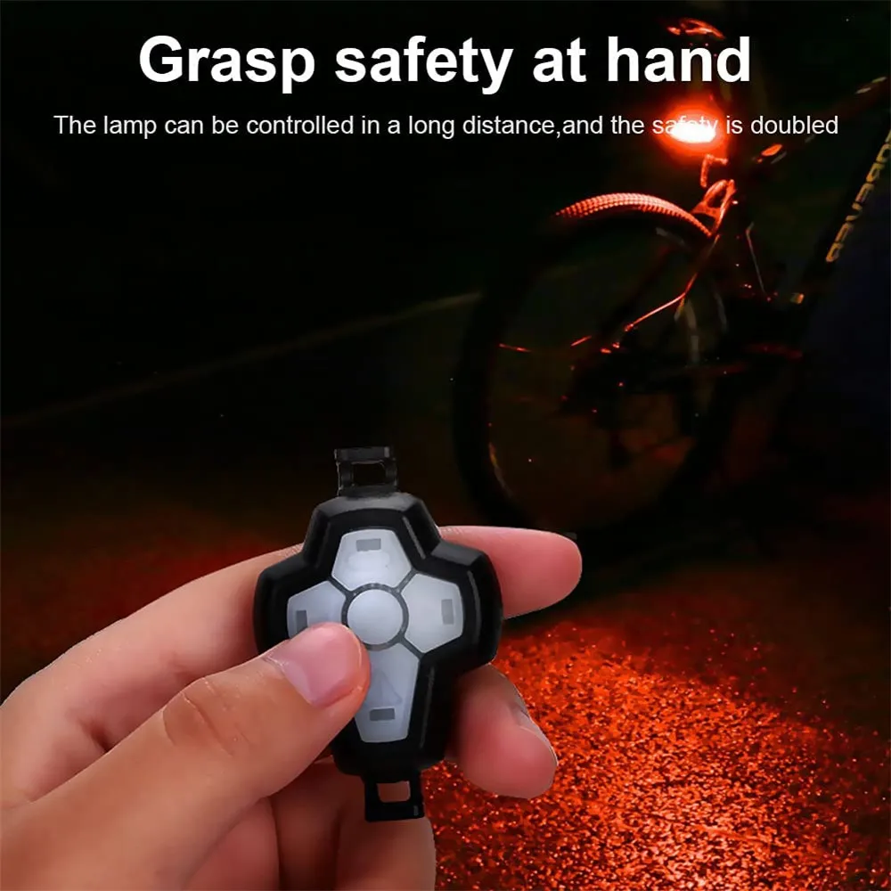 Wireless Remote Turn Signal Bicycle Tail Light 5 Lighting Modes Smart Bike Warning Rear Light USB Rechargeable Cycling Taillight