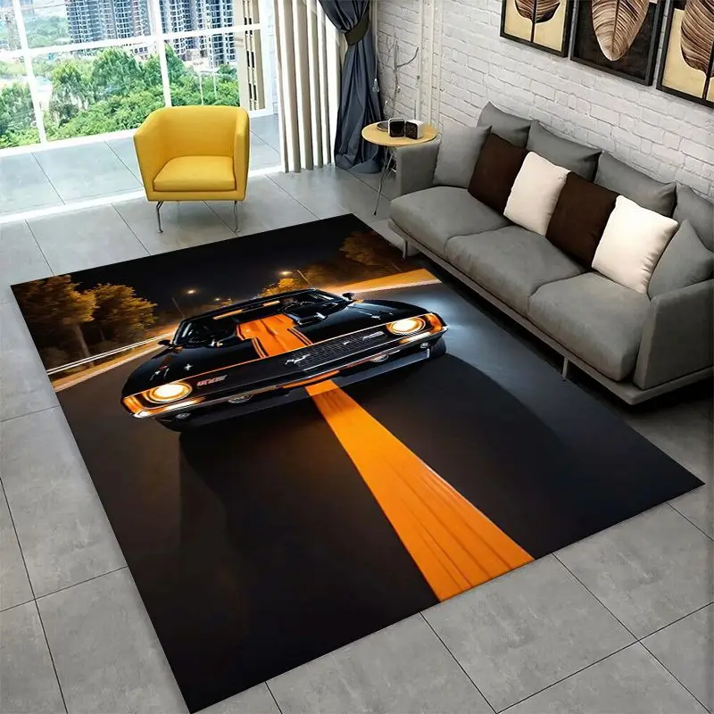 Retro M-Mustang Racing Car Non-Slip Area Rug for Living Room,Bedroom,Playroom,Soft Carpet Floor Mat Home Decor Rug  Room