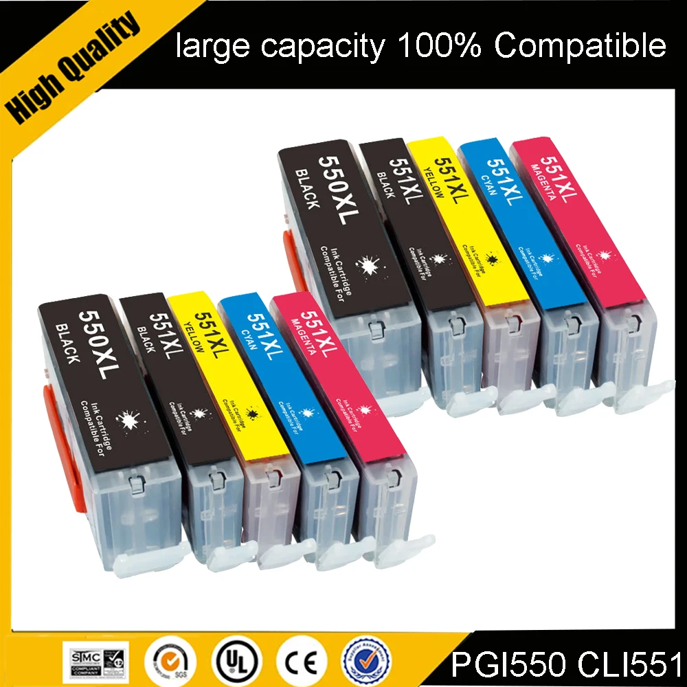 PGI550 XL Compatible For Canon CLI 551 PGI 550 Ink Cartridge for Pixma MG5450 MG5550 MG5650 MG6350 MG6450 IP7250 IP8750 MX725