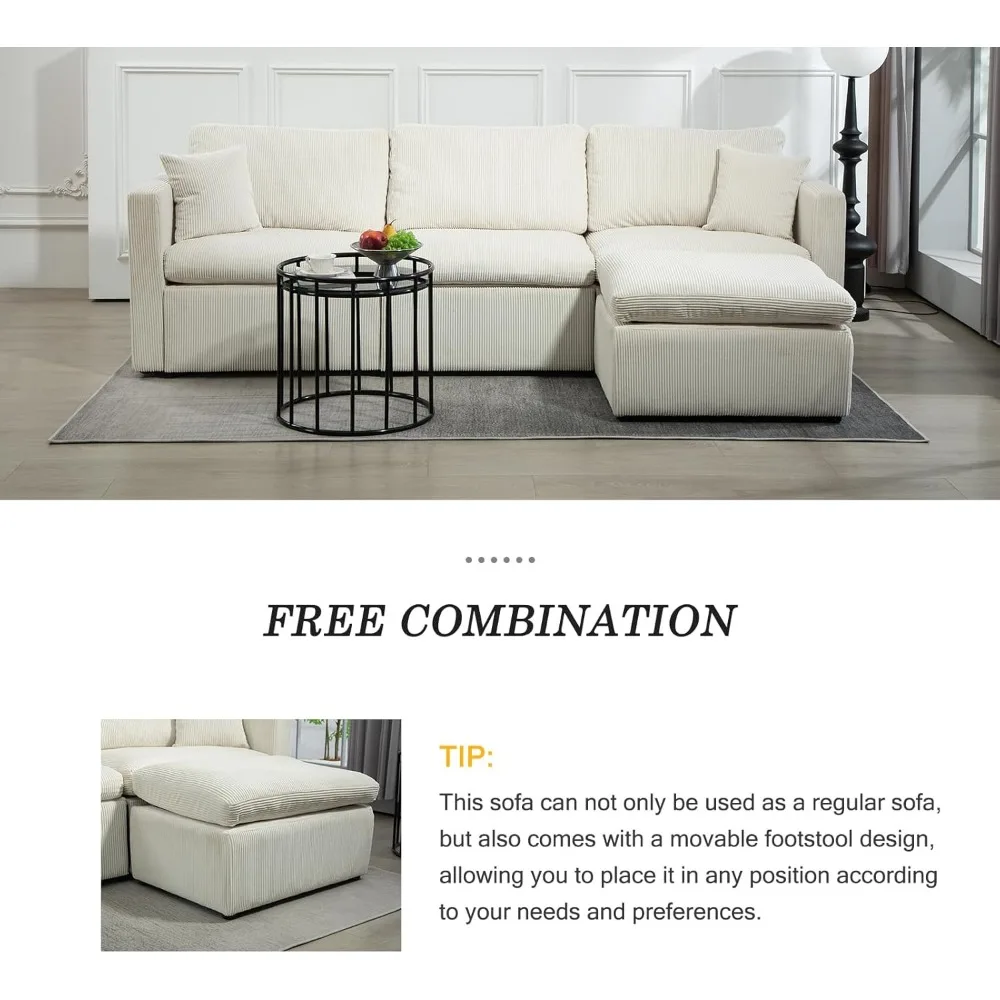 طقم أريكة مقطعية حديثة ذات 3 مقاعد مع مسند لغرف المعيشة الصغيرة، تصميم مستوحى من السحابة